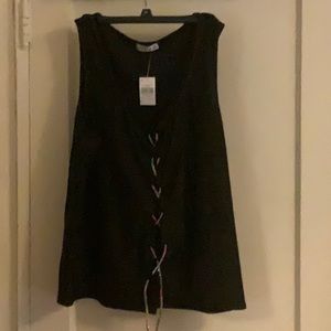 Dressy Black top with a multicolor metal lace